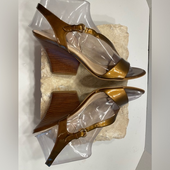 Sz 11 Franco Sarto Bronze Patent Leather Strappy Heeled Sandals - Picture 6 of 15